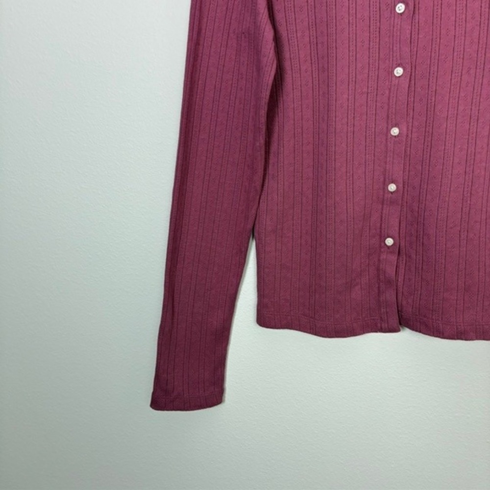 Gap Rose Pointelle Knit Button Front Cardigan Long Sleeve Cotton Women's S 90s - Picture 2 of 7